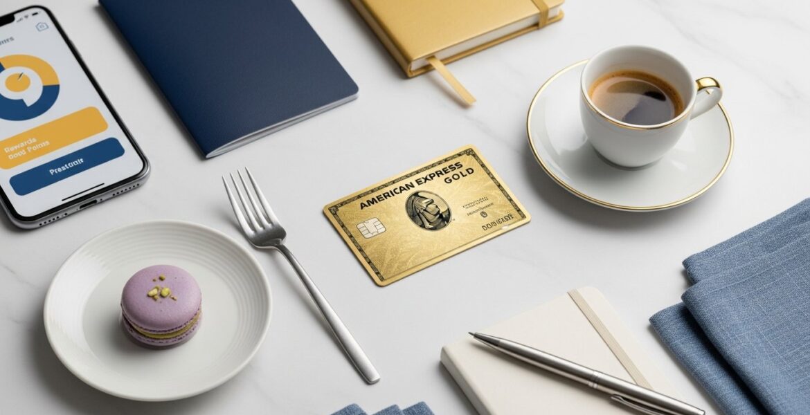 Illustration of American Express Gold Card highlighting rewards, loyalty program benefits for smart shopping