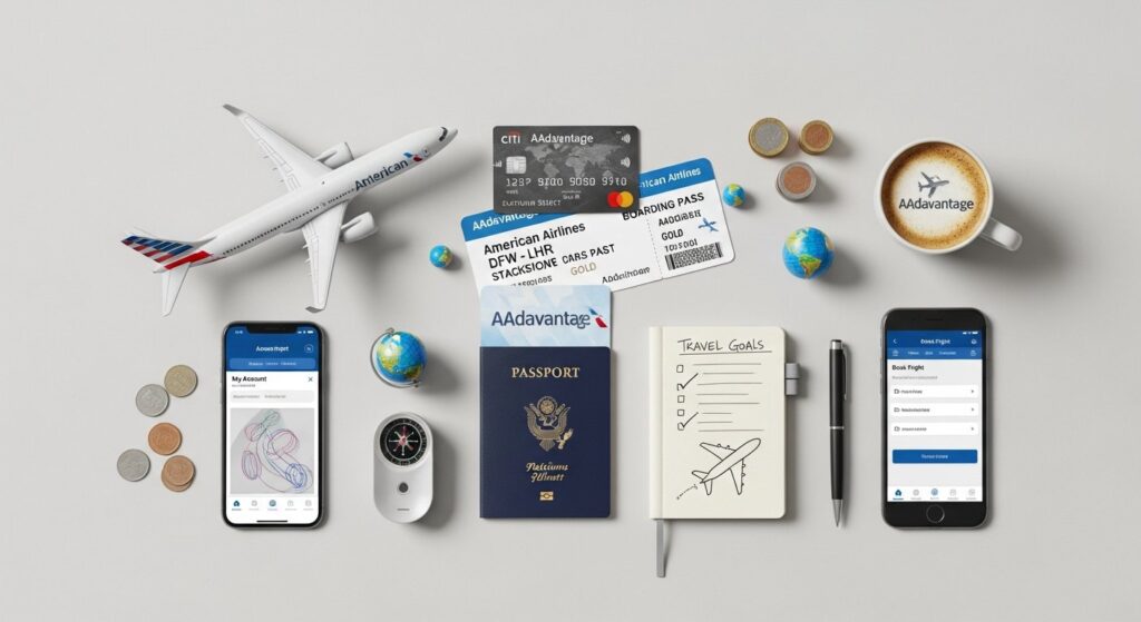 Featured illustration for American Airlines AAdvantage loyalty guide with logo and travel rewards icons