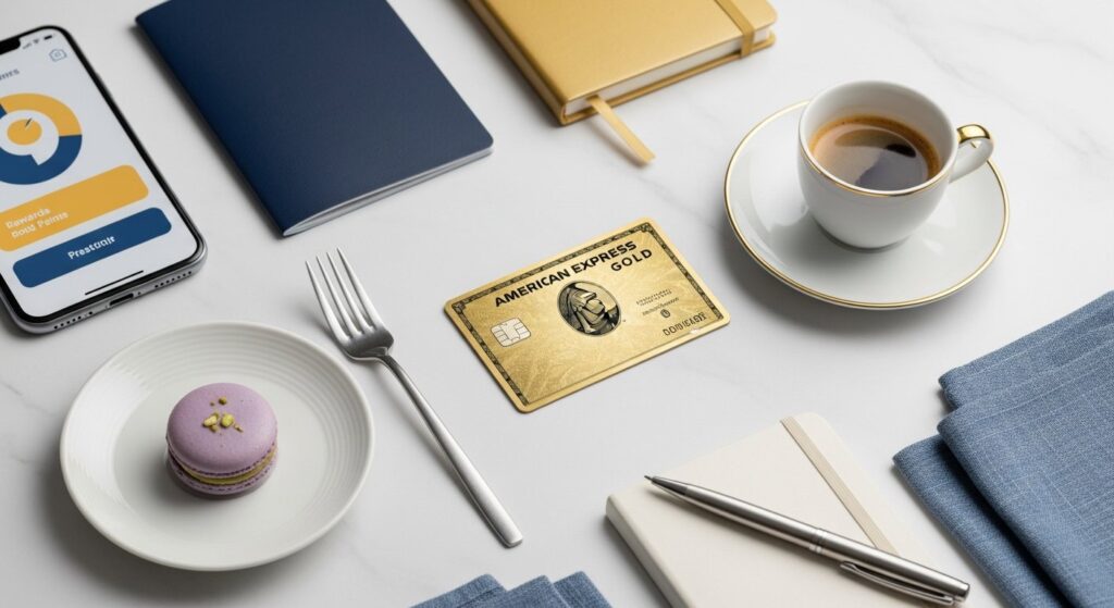 Illustration of American Express Gold Card highlighting rewards, loyalty program benefits for smart shopping