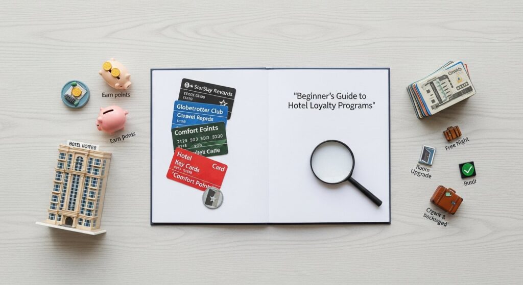 Featured illustration for beginner's guide to hotel loyalty programs, rewards, and smart shopping
