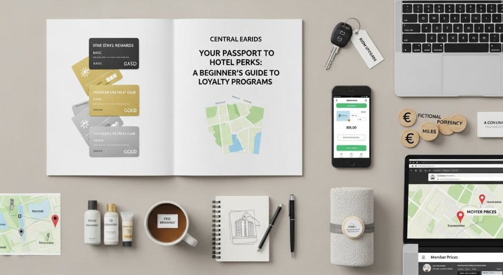 Illustration showing hotel loyalty program rewards and smart shopping tips for beginners