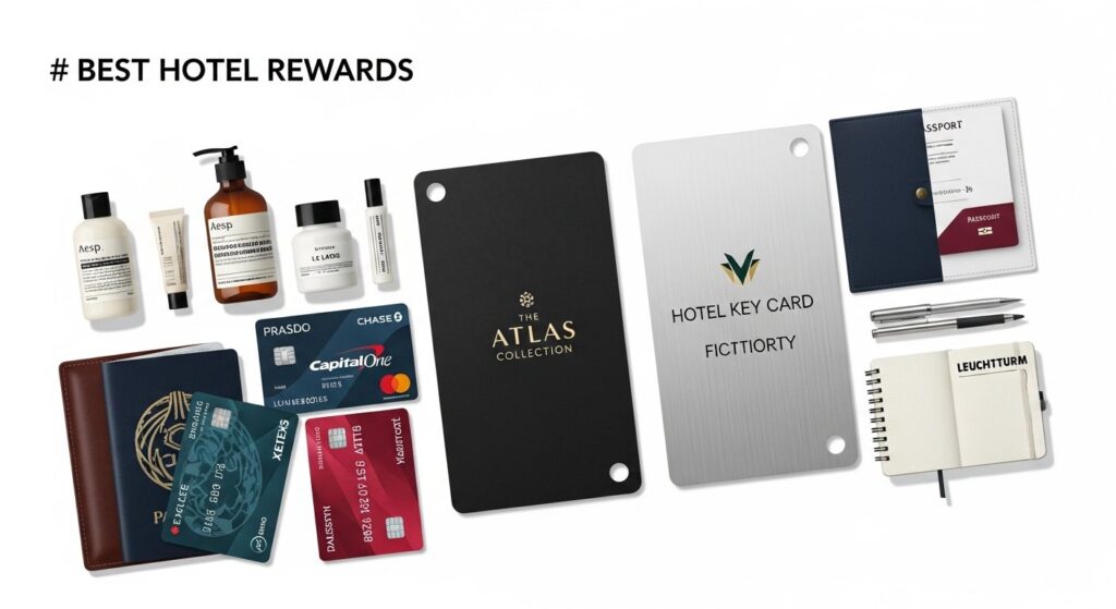 Illustration of hotel rewards credit cards with loyalty program points icon