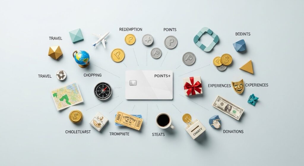 Illustration of credit card points value and rewards for loyalty programs and smart shopping