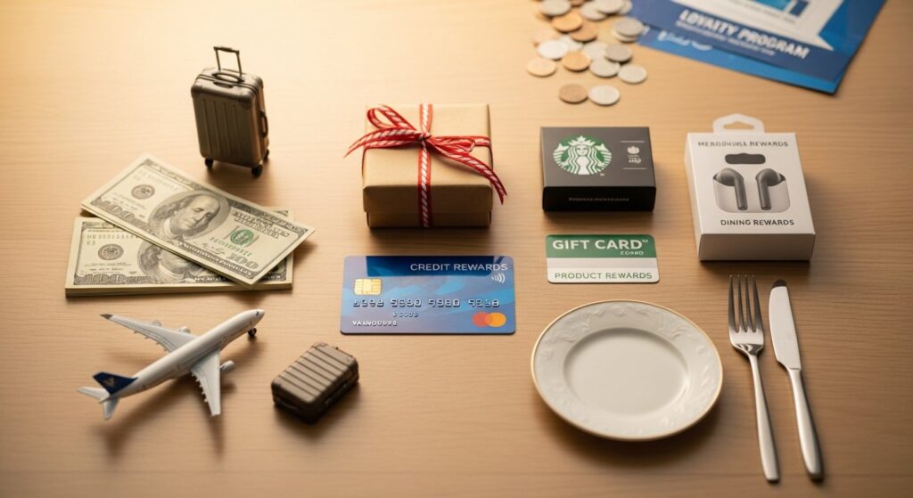 Illustration showing credit card points value and using rewards for smarter shopping and loyalty programs