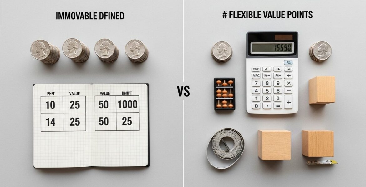 Illustration comparing flexible vs fixed-value reward points in loyalty programs and smart shopping