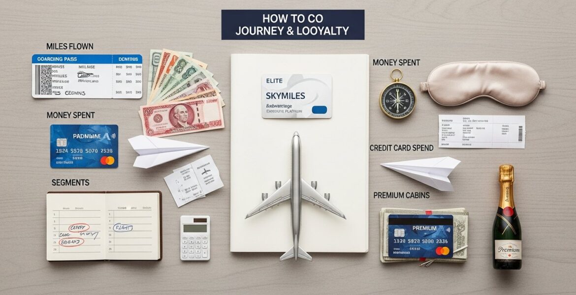 Illustration showing how to earn airline elite status and loyalty program rewards